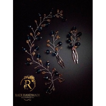 Image 1 of Radi handmade Увивен аксесоар за коса с тъмно зелени кристали (513)