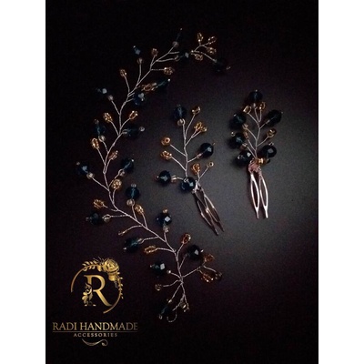 Radi handmade Увивен аксесоар за коса с тъмно зелени кристали (513)
