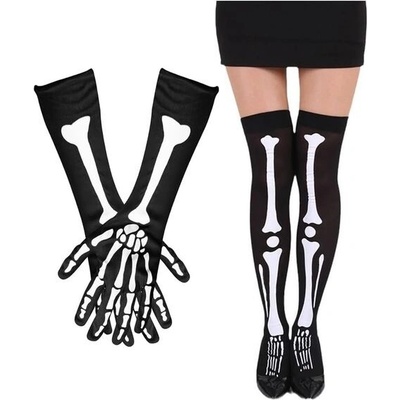 AUFIKR 2 páry halloweenských rukavic, punčoch, sada, halloweenské ponožky a rukavice na celé prsty