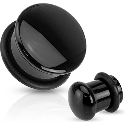 Šperky Eshop plug do ucha z achátu v černé barvě černá gumička různé velikosti R15.14