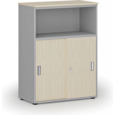 Primo Kombinovaná kancelárska skriňa so zásuvnými dverami GRAY, 1087 x 800 x 420 mm, sivá/breza