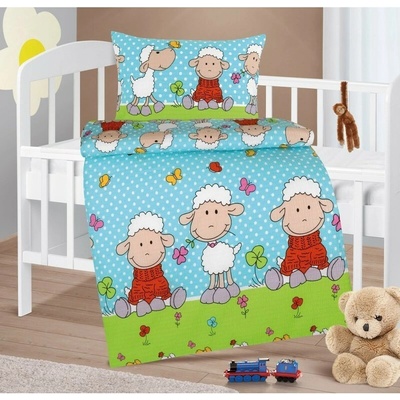 Bellatex Dětské krepové povlečení do postýlky Agáta Ovečka modrá 90 x 135 cm 45 x 60 cm