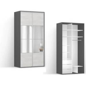 BRW Гардероб FLEX 120 / 66 / 240 см сив с огледало (27/120-66-240/gray-sibiu-lustro/flex/brw)