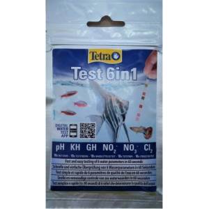 TETRA Test 6in1 - тест лентите за бърза и лесна проверка на качеството на водата - измерват pH, карбонатна твърдост (KH), обща твърдост (GH), нитрити (NO2-), нитрати (NO3-) и хлор (Cl2) - 10 бр