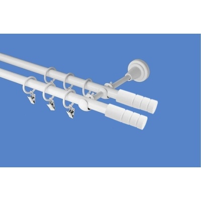 OK-GarnýžeCZ Garnýž kovová dvouřadá 19mm Techno double bílá 230 cm do stěny / kroužky s žabkou