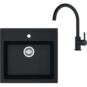 Franke - Кухненски комплект мивка Tectonite SID 610 и смесител FC 6018.901, черно/мат черно 143.0687. 310 (143.0687.310) Мивка за вграждане