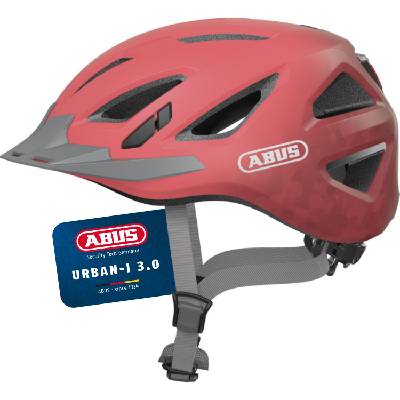 City Helmet Urban-I 3.0 - Bicycle Helmet with Rear Light, Peak and Magnetic Closure - for Men and Women - Coral, Size L (56-61 cm) - 88639