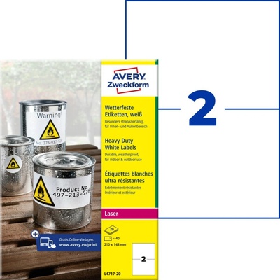 Avery Zweckform L4717-20 Odolné etikety 210x148mm 40 ks bílá