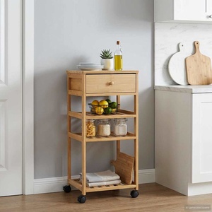 vidaXL Кухненска количка с колела Естествен 37 x 36 x 80 см Бамбук (42028294)