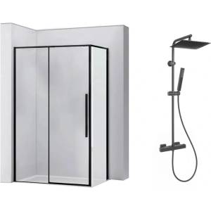 Rea Комплект душ кабина Rea Solar черна 90x120 см и душ колона Invena Svart черна (5902557333028+AU-85-004-X)