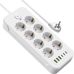 AOUOO Разклонител AOUOO J18U White, 8 гнезда, 3x USB-A, 3x USB-C, бутон за вкл. /изкл. , 2m кабел, бял (J18U White)