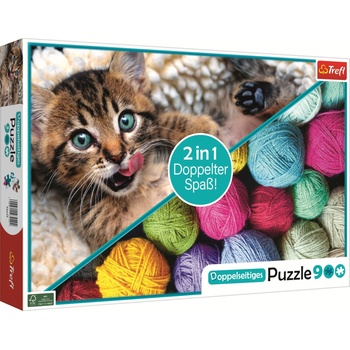 Trefl Двустранен пъзел Trefl от 900 части - Коте и Кълбета прежда (93249)