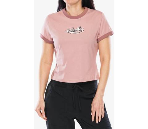 Columbia Rolling Bend Graphic Ringer Tee Eraser Pink Elevated Script