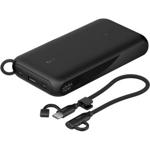 Belkin BoostCharge аварийно зарядно устройство с USB+2 Type-C изхода, 20000mAh, LED дисплей + кабел Type-C, ЧЕРНО (BPB028HQBK)