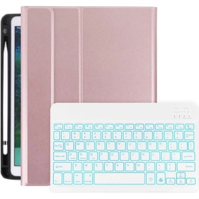AppleKing puzdro s podsvietenou klávesnicou a priestorom na Apple Pencil pre iPad 10,2" (2019-2021) / Air 3 (2019) / Pro 10,5" - Ružové