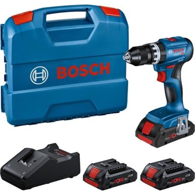 Професионален ударен винтоверт комплект Bosch Professional GSB 18V-45 0615A5002U, 850W, 21/45 Nm, 500-1900 об/мин, 4 Ah, 3 батерии, Куфар, Син (0615A5002U)