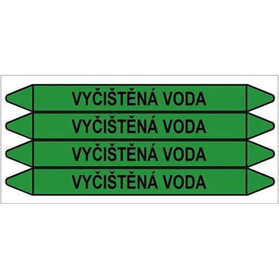 Značení potrubí, vyčištěná voda,4 ks, 250 × 26 mm PZ 009384