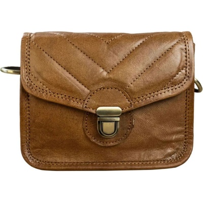 Malá dámská crossbody kabelka z kozí kůže AIDA hnědá s nastavitelným popruhem zapínání na sponu