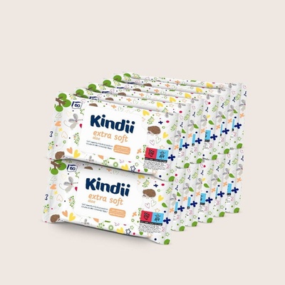 Kindii Extra Soft Aloe, vlhčené ubrousky pro děti 12 x 60 ks