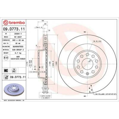 Brzdový kotúč BREMBO PRIME LINE - UV Coated 09.D773.11