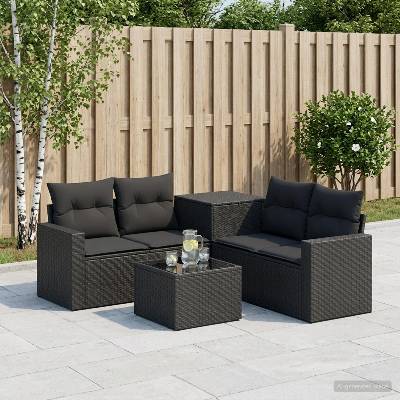 vidaXL Комплект дивани 6 бр. Черно Полиротан и стомана (3447388)