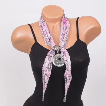 Image 1 of Дамско фишу в бяло и розово с бижу