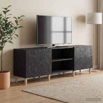 vidaXL ТВ шкаф 150 x 31 x 50 см Черно Инженерна дървесина (895146)
