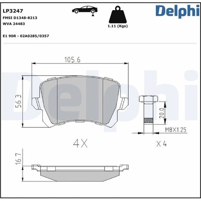 Sada brzdových destiček, kotoučová brzda DELPHI LP3247