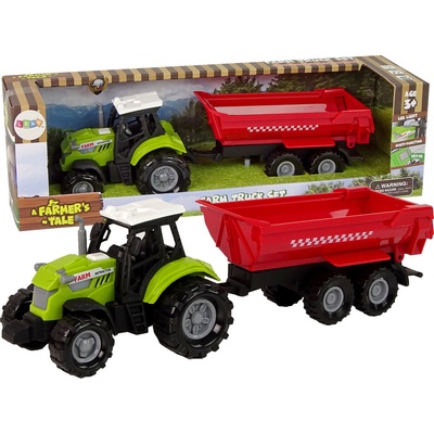 LEANToys Zelený traktor s červeným přívěsem a zvukem