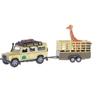 Mikro Kids Globe Traffic Land Rover Defender 14cm метален на заден ход с ремарке 14cm и жираф (28364)
