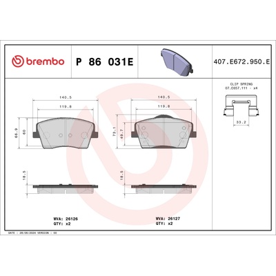 Sada brzdových platničiek, vždy 4 kusy v sade BREMBO P 86 031E (P86031E)
