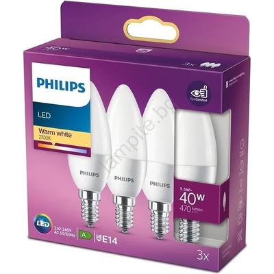 Philips К-кт 3бр. LED крушки Philips B35 E14/5, 5W/230V 2700K (P5399)