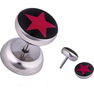 Šperky eshop ocelový fake piercing do ucha červená hvězda černý podklad PC30.11