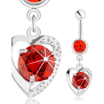 Šperky eshop piercing do bříška chirurgická ocel kontura srdíčka červený a oranžový zirkon SP24.15