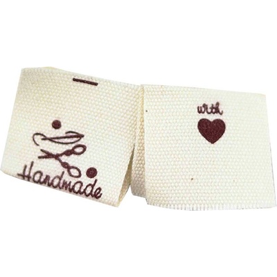 Pro Háčkování Látková cedulka Handmade bílá natural s jehlou a nůžkami