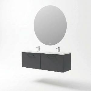 ASIR GROUP Комплект окачен долен шкаф 120 см с двойна мивка и LED огледало Asir Lumia 2 опушено сив (263LVS1181)