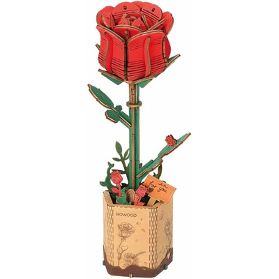 ROWOOD Dřevěné 3D puzzle Červená růže 106 ks