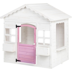 Ginger Home Детска дървена къщичка за игра Ginger Home - С прозорци и саксии, Бяла (WKP-1230)
