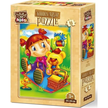 Art Puzzle Дървен пъзел Art Puzzle от 16 части - Момиченце и меченце (5855)