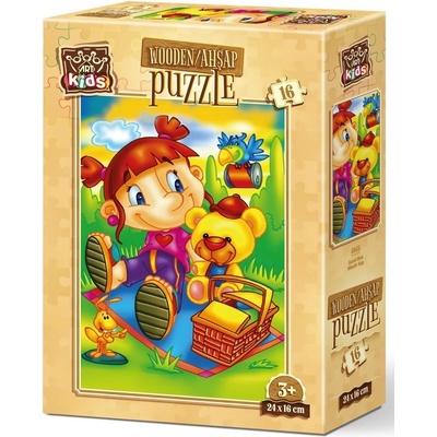 Art Puzzle Дървен пъзел Art Puzzle от 16 части - Момиченце и меченце (5855)