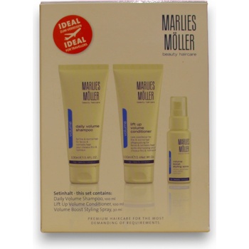 Marlies Moller Комплект за перфектен обем Marlies Moller: Дневен обем Шампоан за коса 100 мл + повдигане Балсам за коса За обем 100 мл + Обем Спрей за коса За стилизиране 30 мл