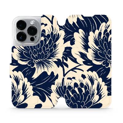 Flipové pouzdro Mobiwear - Apple iPhone 14 Pro - VA40S Modré a béžové květy (Knížkové flip pouzdro, obal, kryt na mobil Apple iPhone 14 Pro - VA40S Modré a béžové květy, materiál Umělá kůže + TPU - oc