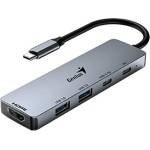 Genius USB (3.0) хъб 5-портов, UH-500, сив, Genius, 2x USB 3.0, 1x HDMI, 2x USB-C, Power Delivery 100W (31240003400)
