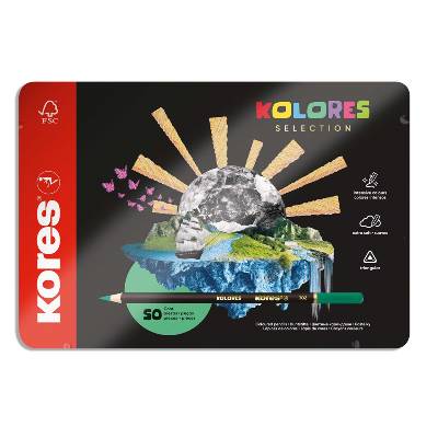 Trojhranné pastelky Kores Kolores Selection 50ks, kovové pouzdro