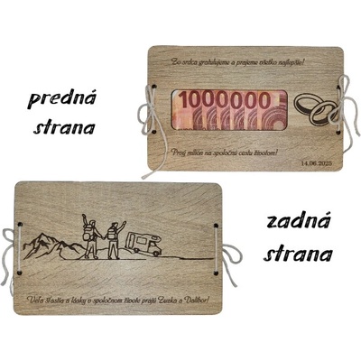 Drevená svadobná obálka na peniaze – turistický motív