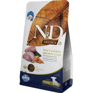 Farmina N&D Brown Dog Lamb, Spirulina & Carrot Puppy MINI - суха храна без зърнени култури за подрастващи кученца с кафява козина от мини породи, с агнешко, спирулина и морков 1, 5 кг - PND0150094
