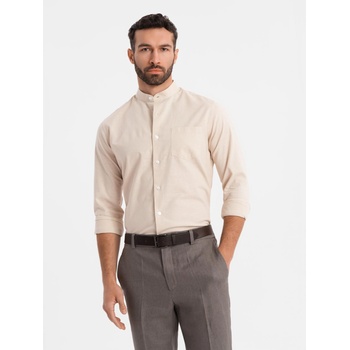 Ombre Clothing Мъжка памучна риза с права яка и джоб REGULAR FIT - кремаво Ombre Clothing | Byal | МЪЖЕ | S