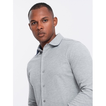 Ombre Clothing Мъжка плетена риза с тънък ръкав Ombre Clothing Ombre Clothing | Siv | МЪЖЕ | XL