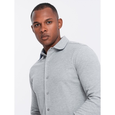 Ombre Clothing Мъжка плетена риза с тънък ръкав Ombre Clothing Ombre Clothing | Siv | МЪЖЕ | XL