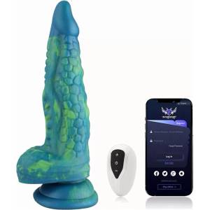 HISMITH WDA043 Wildolo Realistic Monster Vibrating Silicone Dildo with App 24.5cm Blue-Green